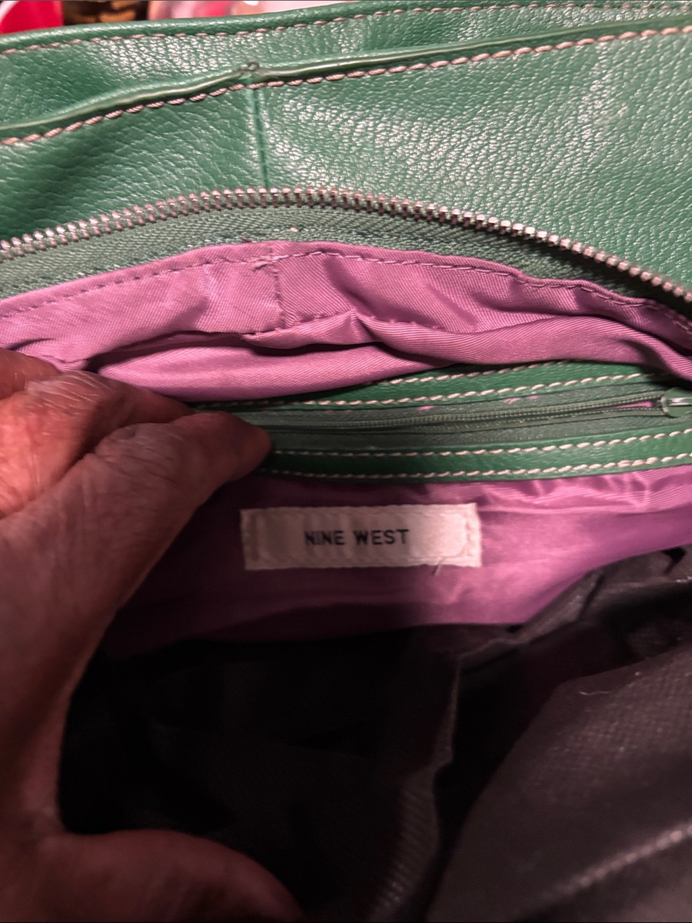 Nine West Green Shoulder Bag with Pink Interior